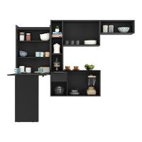 Armário De Cozinha Compacta Com Mesa Dobrável Sofia Multimóveis V2008 Preto Preto