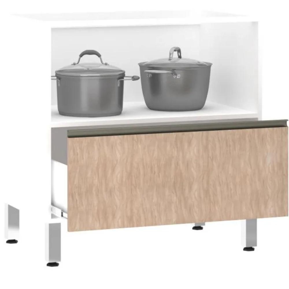 Balcão De Cozinha Com Tampo 1 Porta 1 Gaveta Pérola Branco Polar Com Cumaru 80cm - 4