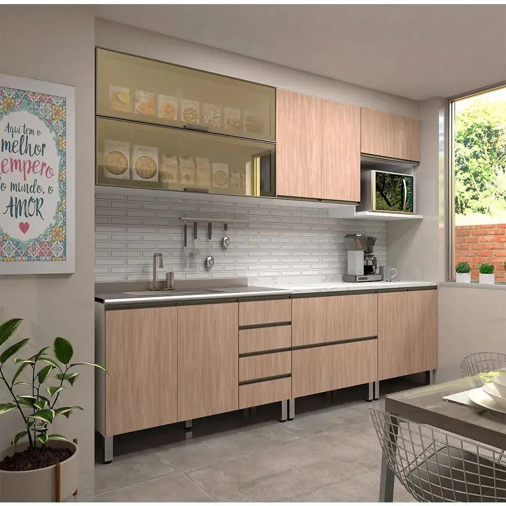 Balcão De Cozinha Com Tampo 1 Porta 1 Gaveta Pérola Branco Polar Com Cumaru 80cm - 5