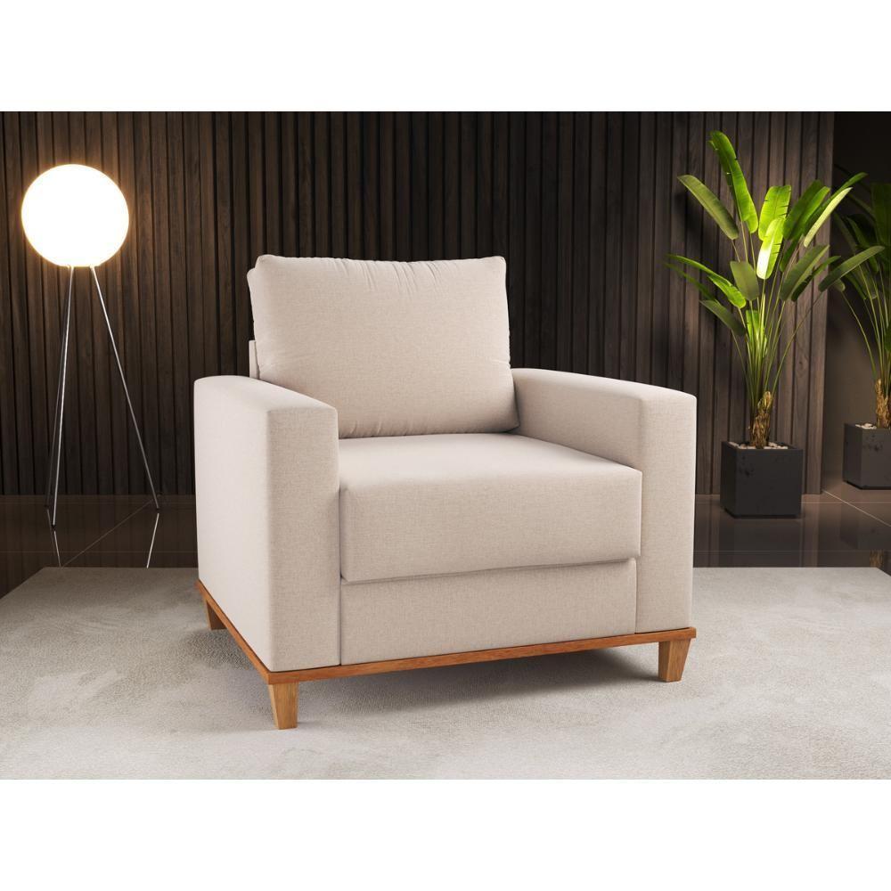 Poltrona Prada Base De Madeira Linho Bege - 2