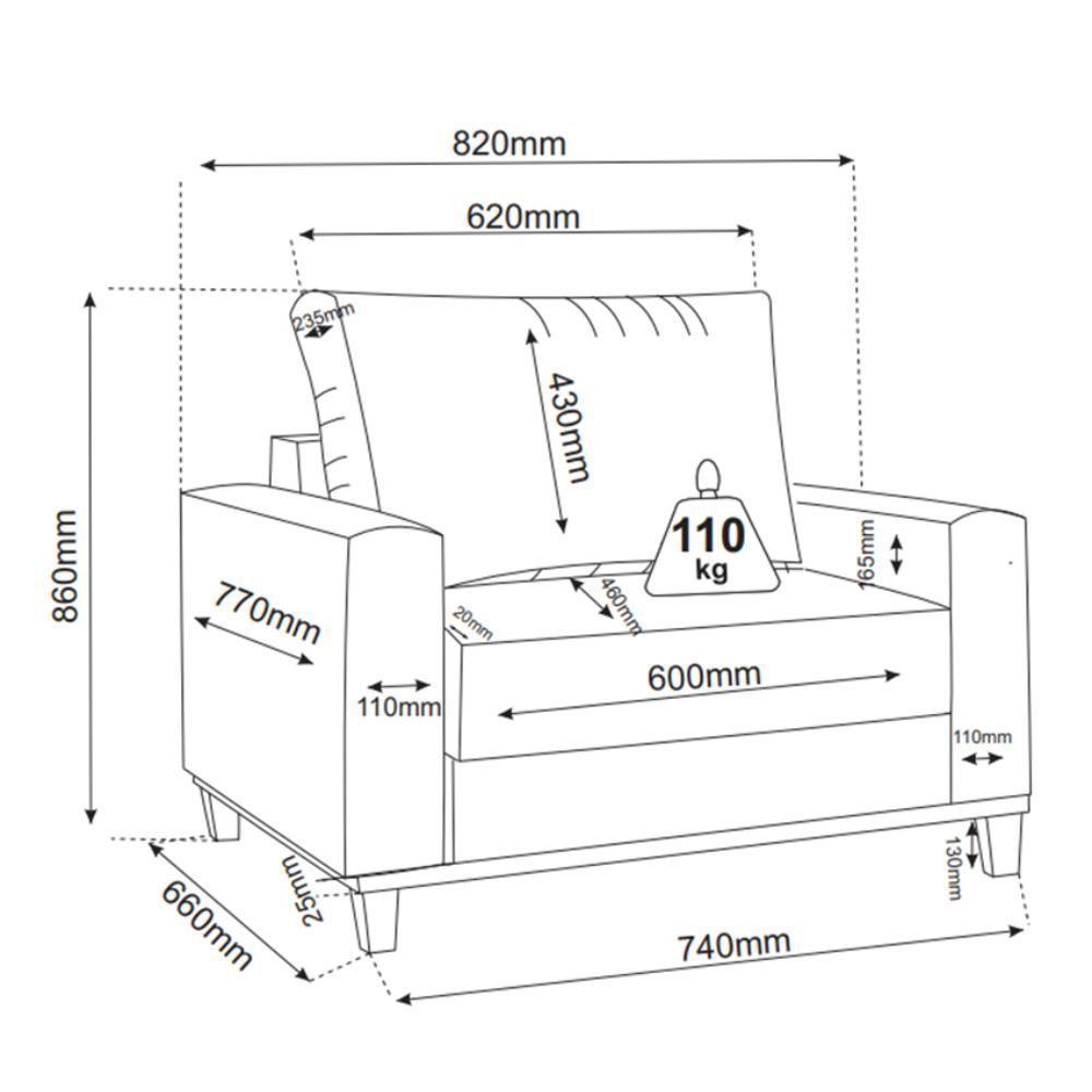 Poltrona Prada Base De Madeira Linho Bege - 4