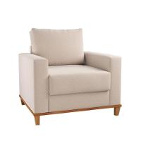 Poltrona Prada Base De Madeira Linho Bege - 1