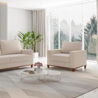 Poltrona Prada Base De Madeira Linho Bege - 3