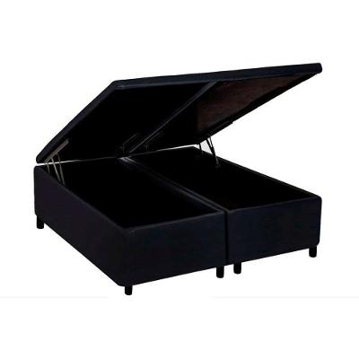 Box Baú Bipartido Queen Corino Preto Para Colchões De 158x198cm