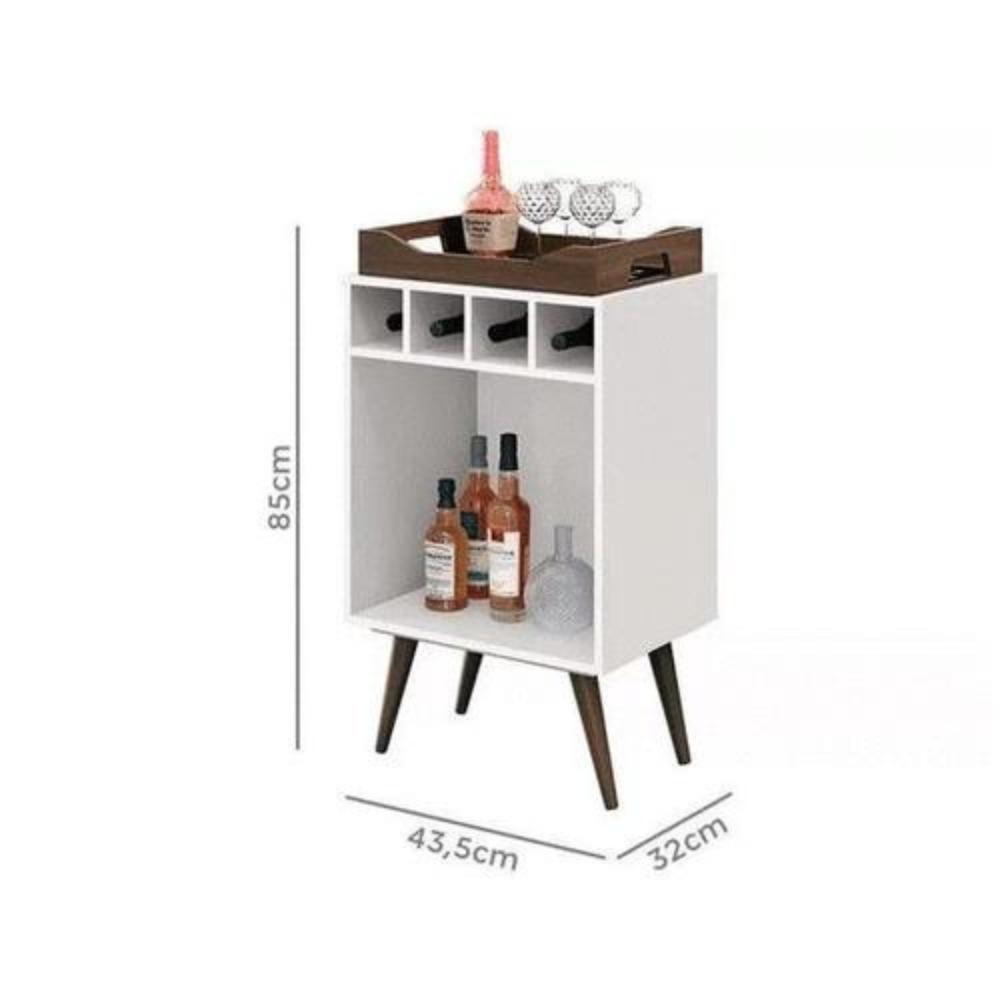 Balcão Bar 4 Nichos Para Garrafas Com Bandeja Pub Branco - 4