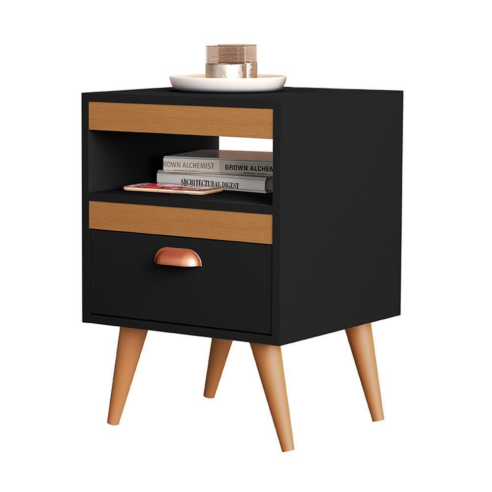 Kit 2 Mesas De Cabeceira Sal Com 1 Gaveta Preto/ypê/preto - 2