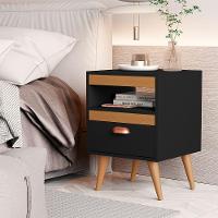 Kit 2 Mesas De Cabeceira Sal Com 1 Gaveta Preto/ypê/preto - 1