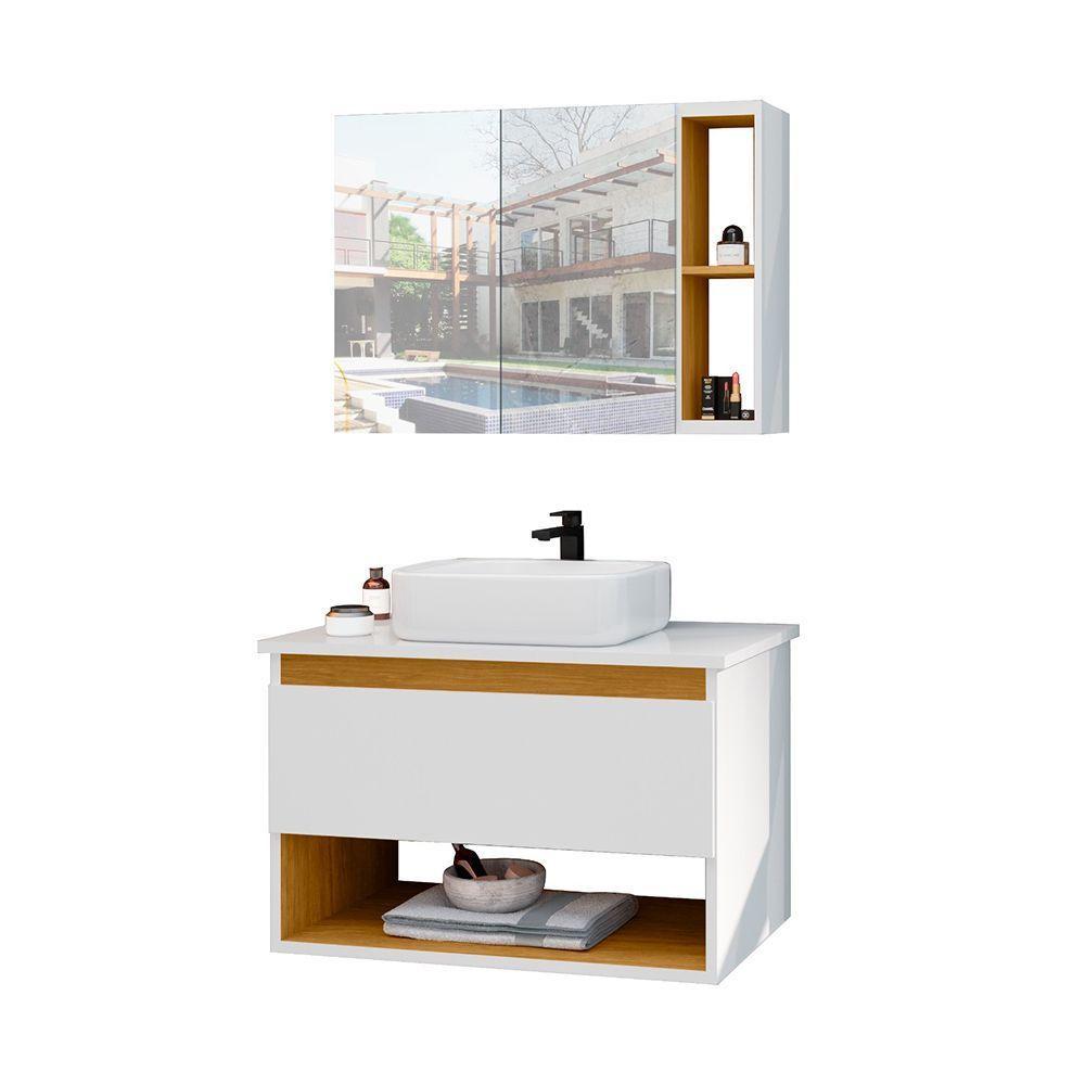 Conjunto Para Banheiro Gabinete Suspenso Com Cuba E Espelheira Florence Branco - 2