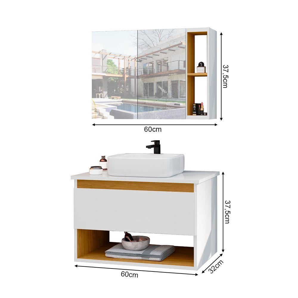 Conjunto Para Banheiro Gabinete Suspenso Com Cuba E Espelheira Florence Branco - 3