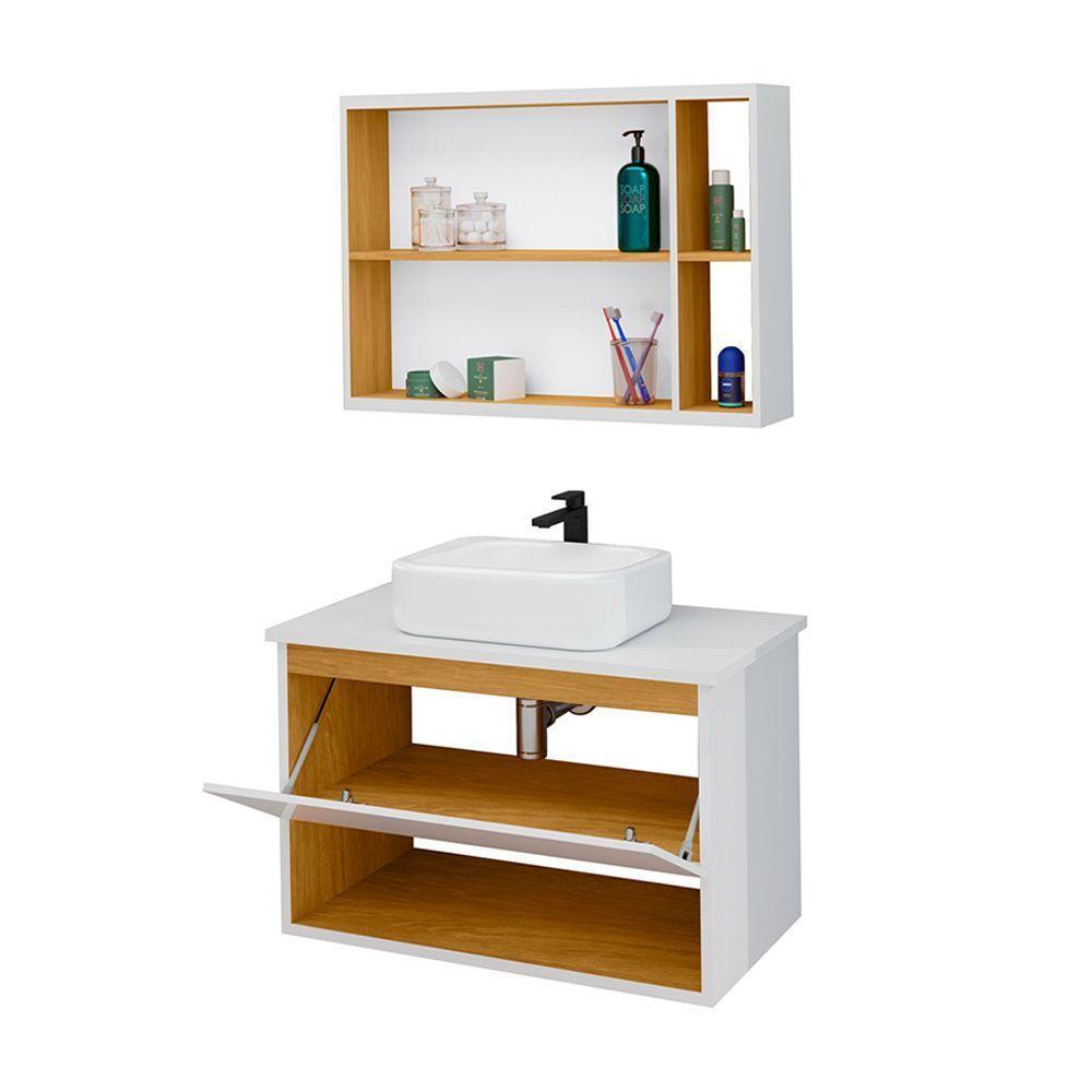 Conjunto Para Banheiro Gabinete Suspenso Com Cuba E Espelheira Florence Branco - 5