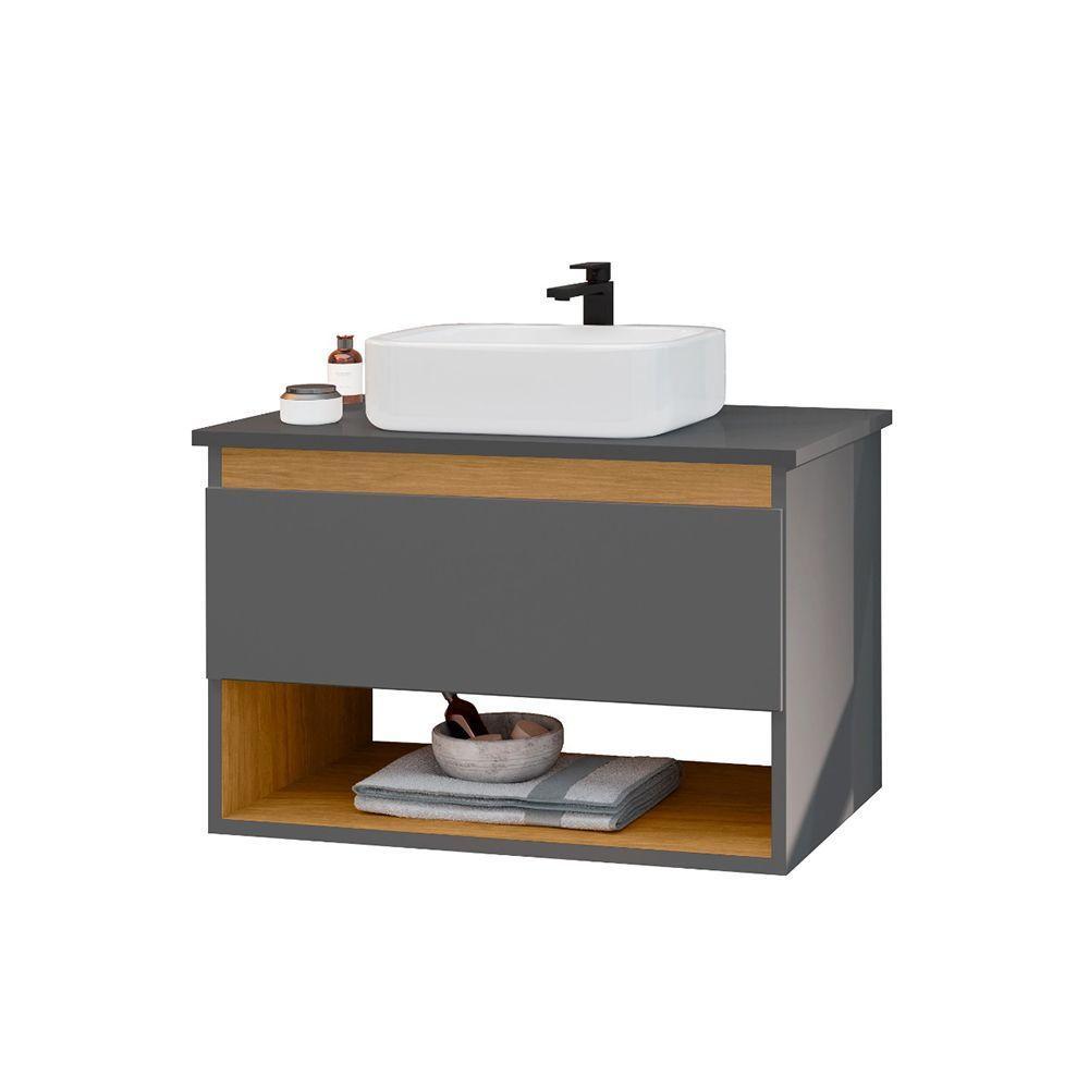 Gabinete Armário Para Banheiro Suspenso Florence Com Cuba Cinza - 2