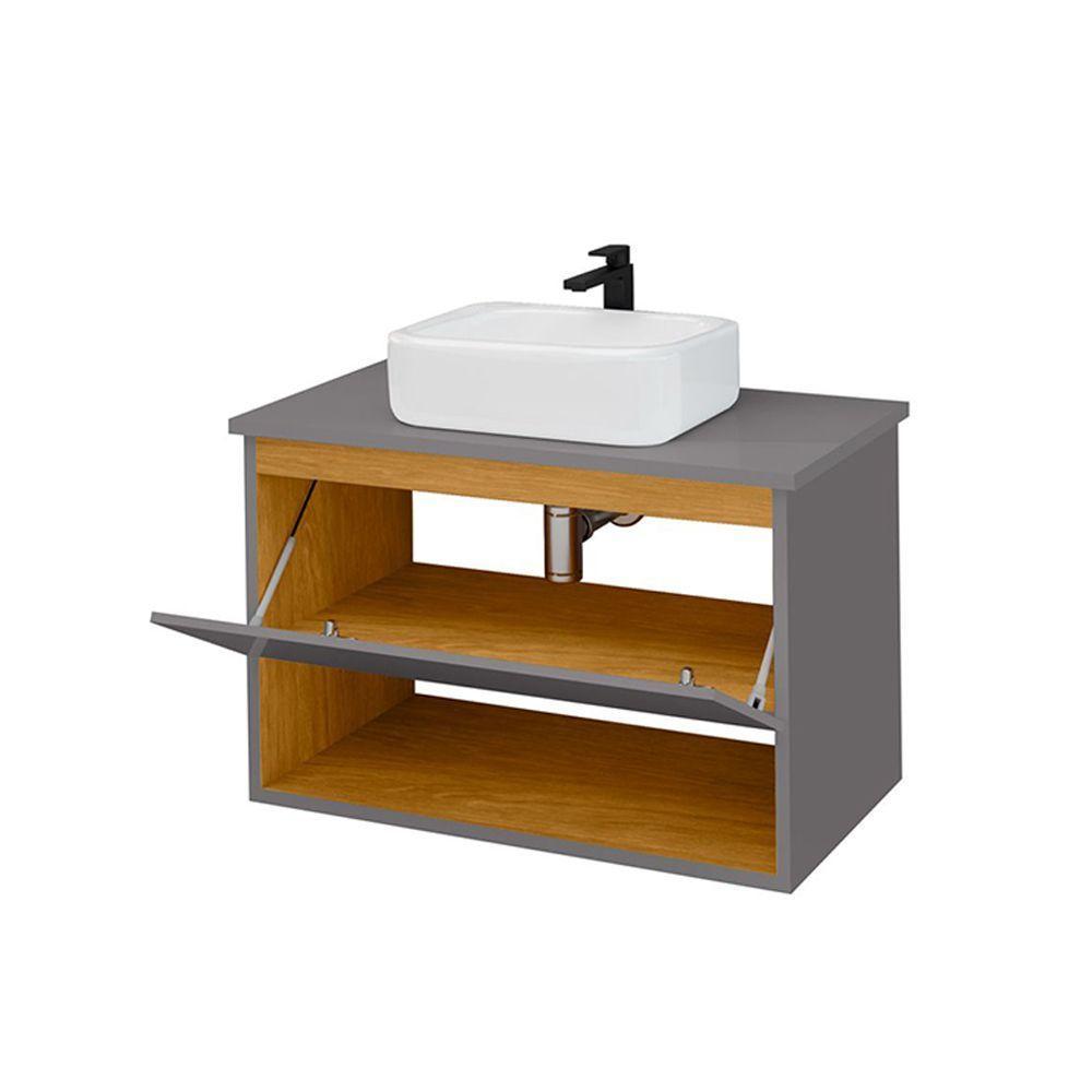 Gabinete Armário Para Banheiro Suspenso Florence Com Cuba Cinza - 5