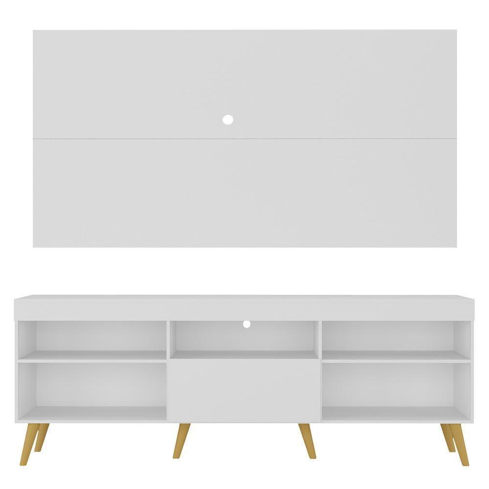 Rack Com Painel E Suporte Tv 65" Retrô Flórida Up Multimóveis Mp1043 Branco/natural - 2