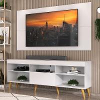 Rack Com Painel E Suporte Tv 65" Retrô Flórida Up Multimóveis Mp1043 Branco/natural - 1