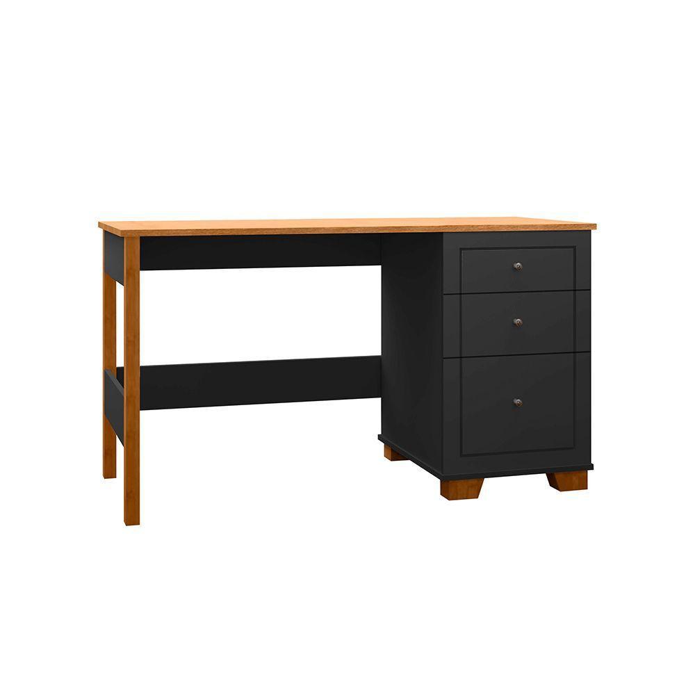 Escrivaninha Mesa Fênix Com 3 Gavetas Preto/nature - 1