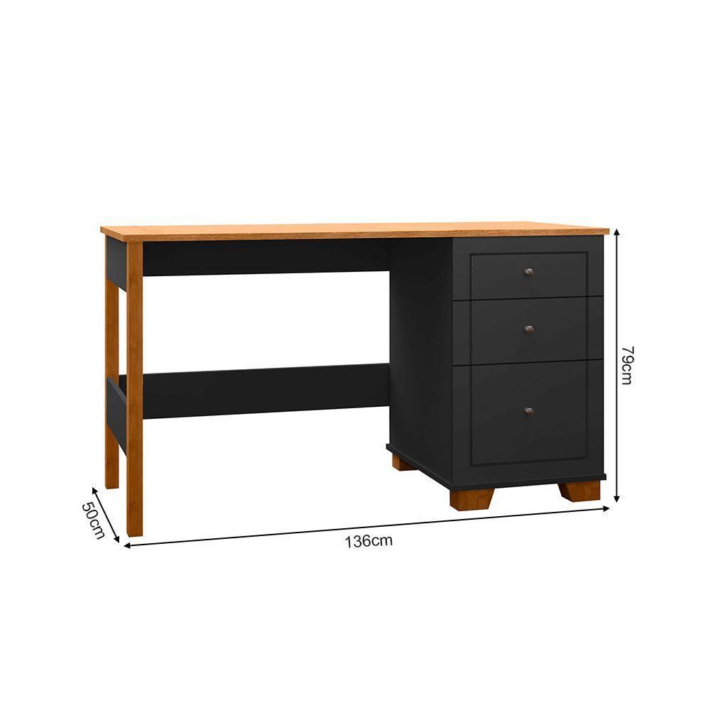 Escrivaninha Mesa Fênix Com 3 Gavetas Preto/nature - 2