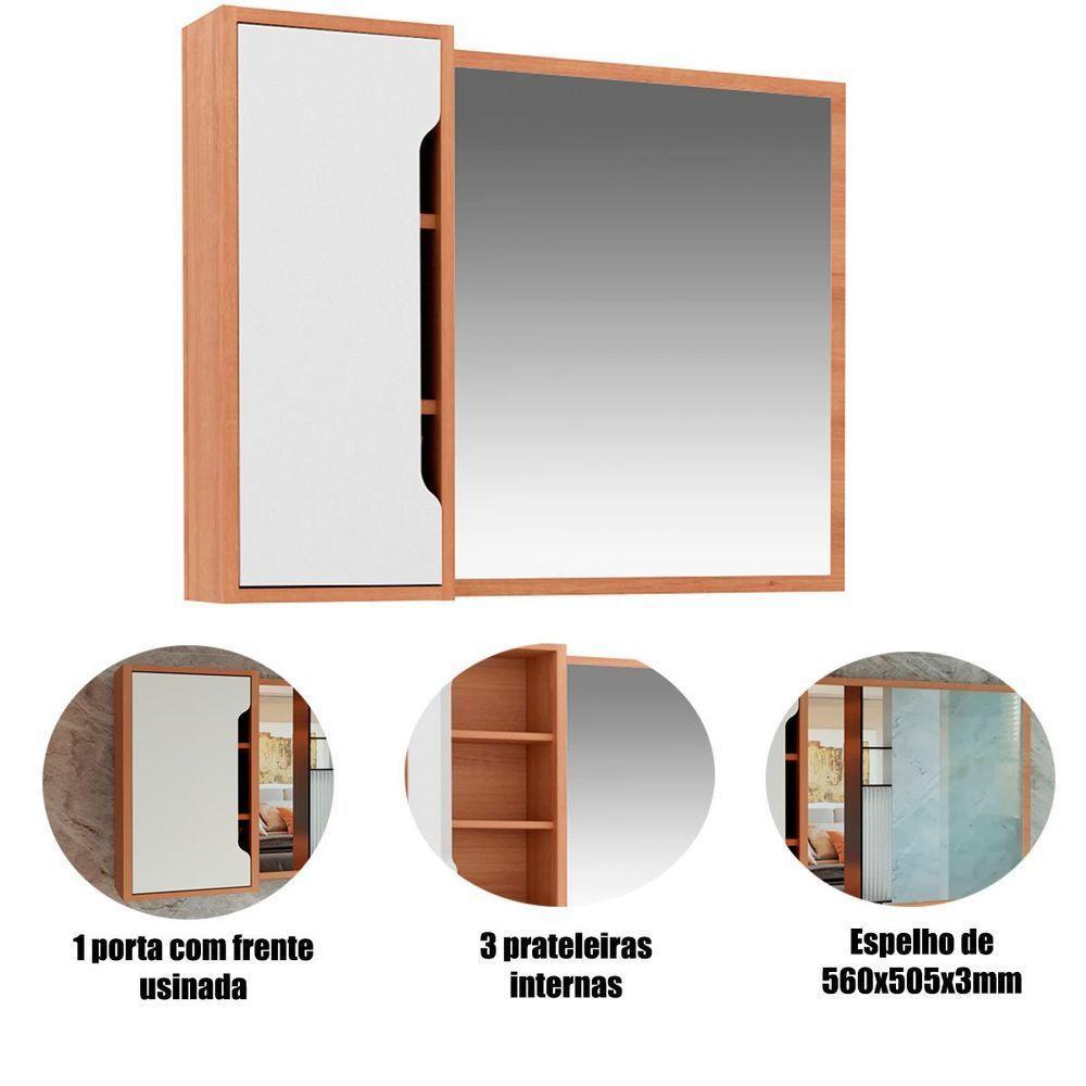 Espelheira Para Banheiro 80 Cm Com 1 Porta Amêndoa/branco - 2