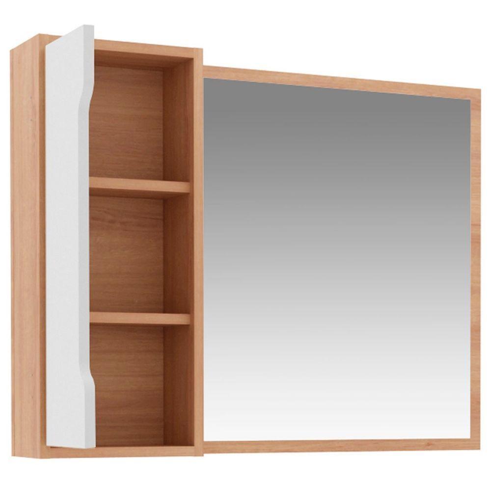 Espelheira Para Banheiro 80 Cm Com 1 Porta Amêndoa/branco - 5