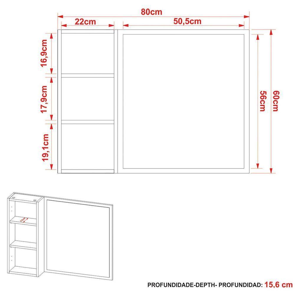 Espelheira Para Banheiro 80 Cm Com 1 Porta Amêndoa/branco - 6