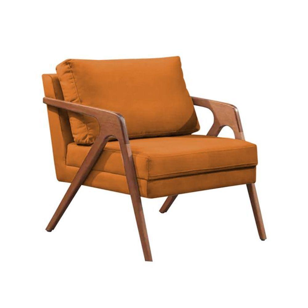 Conj. 2 Mona Com 1 Puff Madeira Maciça Veludo Moderna Cor:terracota - 2