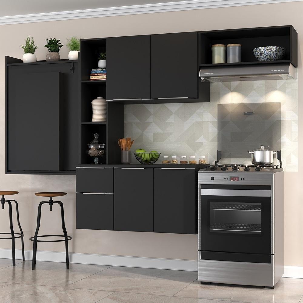 Armário De Cozinha Compacta Com Mesa Dobrável Sofia Multimóveis V2007 Preto Preto - 2