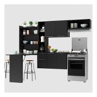 Armário De Cozinha Compacta Com Mesa Dobrável Sofia Multimóveis V2007 Preto Preto - 1