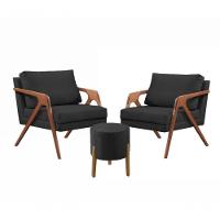 Conj. 2 Mona Com 1 Puff Madeira Maciça Veludo Moderna Cor:preto - 1