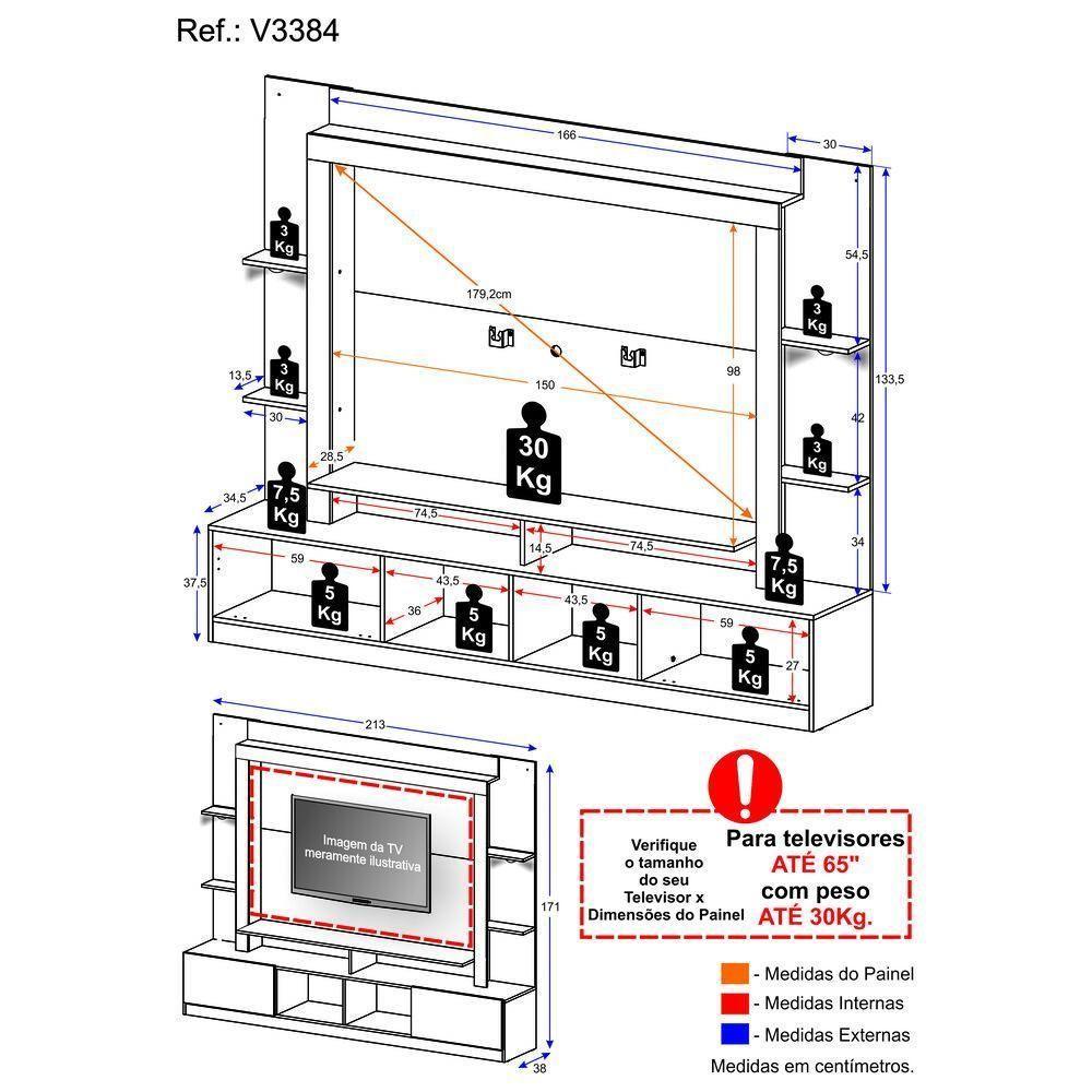 Estante Com Suporte Tv 65" E Leds Berlim Multimóveis V3384 Madeirada/Preta Madeirado/Preto - 5
