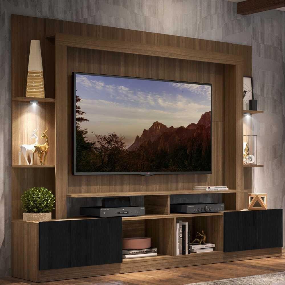 Estante Com Suporte Tv 65" E Leds Berlim Multimóveis V3384 Madeirada/Preta Madeirado/Preto - 7