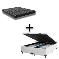 Cama Box Baú Queen 158 Tecido Sintético Branco Com Colchão Espuma D20 - Tampo Preto Bello Box 12cm - 1