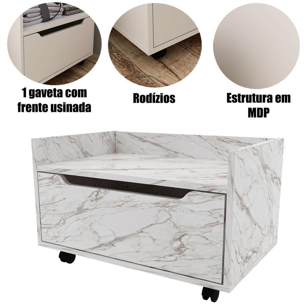 Balcão Para Gabinete De Banheiro 1 Gaveta Com Rodízio Mármore Branco - 2