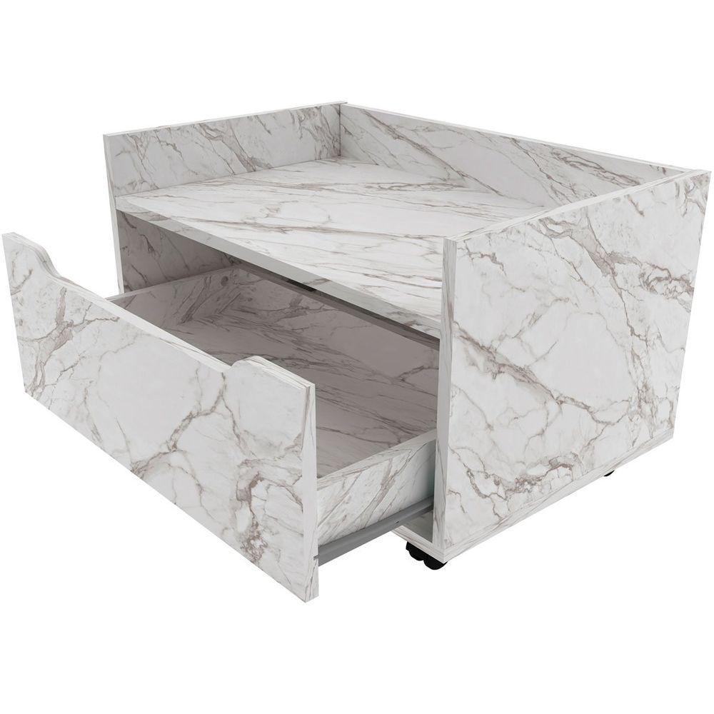 Balcão Para Gabinete De Banheiro 1 Gaveta Com Rodízio Mármore Branco - 4