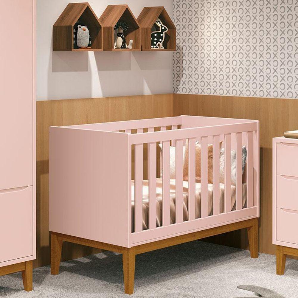 Berço Americano New Classic Rosa Com Pés Madeira E Colchão ? Reller - 4