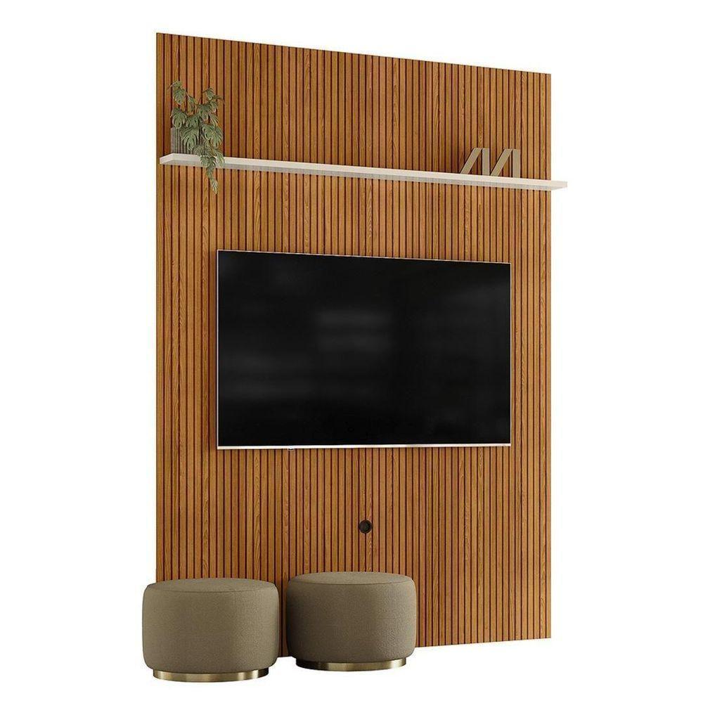 Painel New Interlagos Para Tv 75 Polegadas Do Piso Ao Teto - Madetec Cinamomo Off White - 1