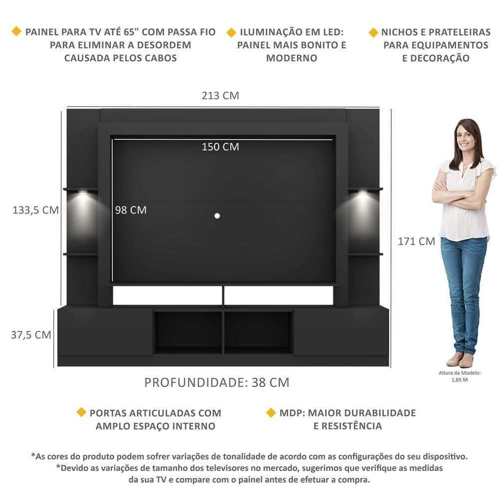 Estante Tv 65" Com Leds Berlim Multimóveis V3392 Preta Preto - 6