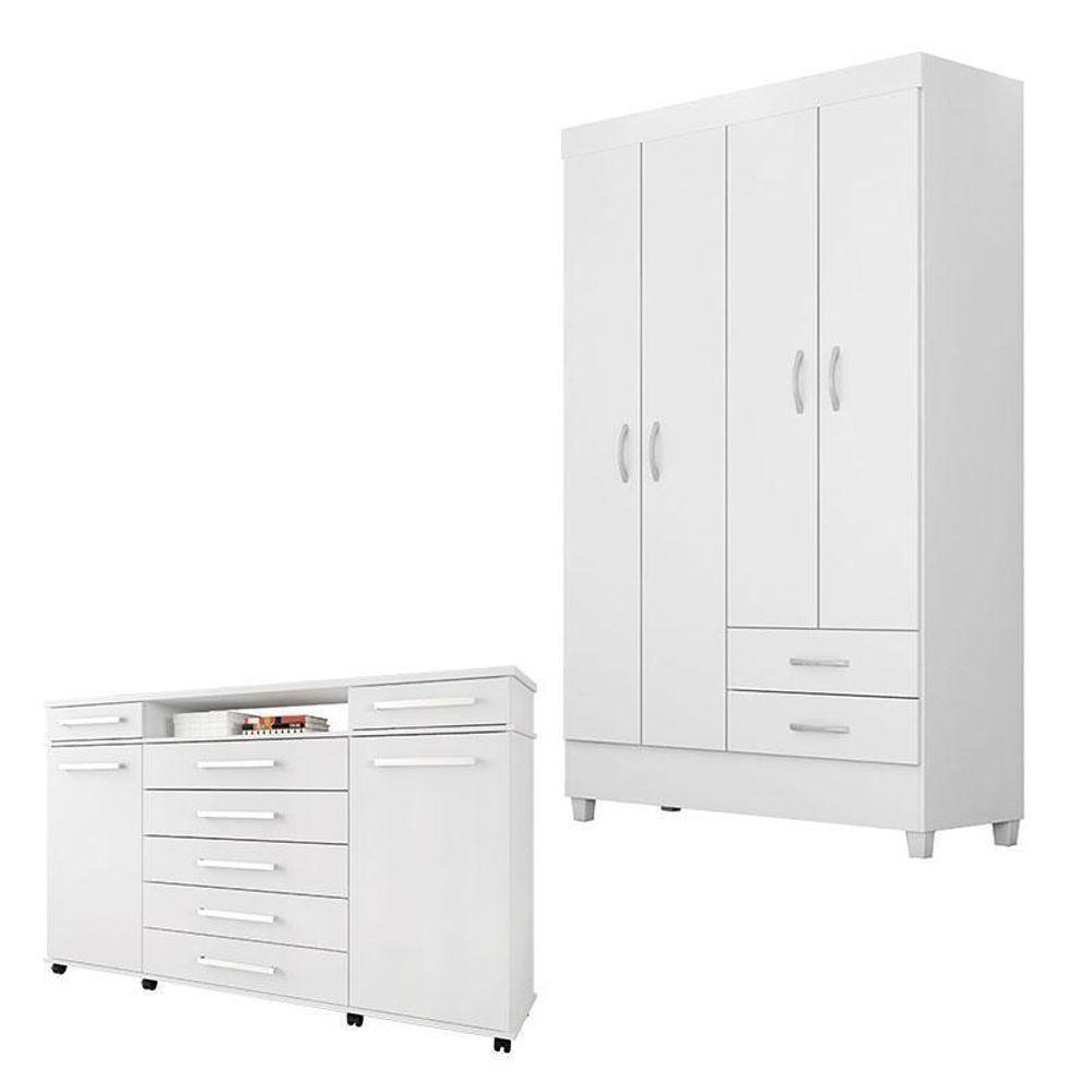 Cômoda London E Guarda Roupa Solteiro Astro Branco Flex - Demóbile - 1