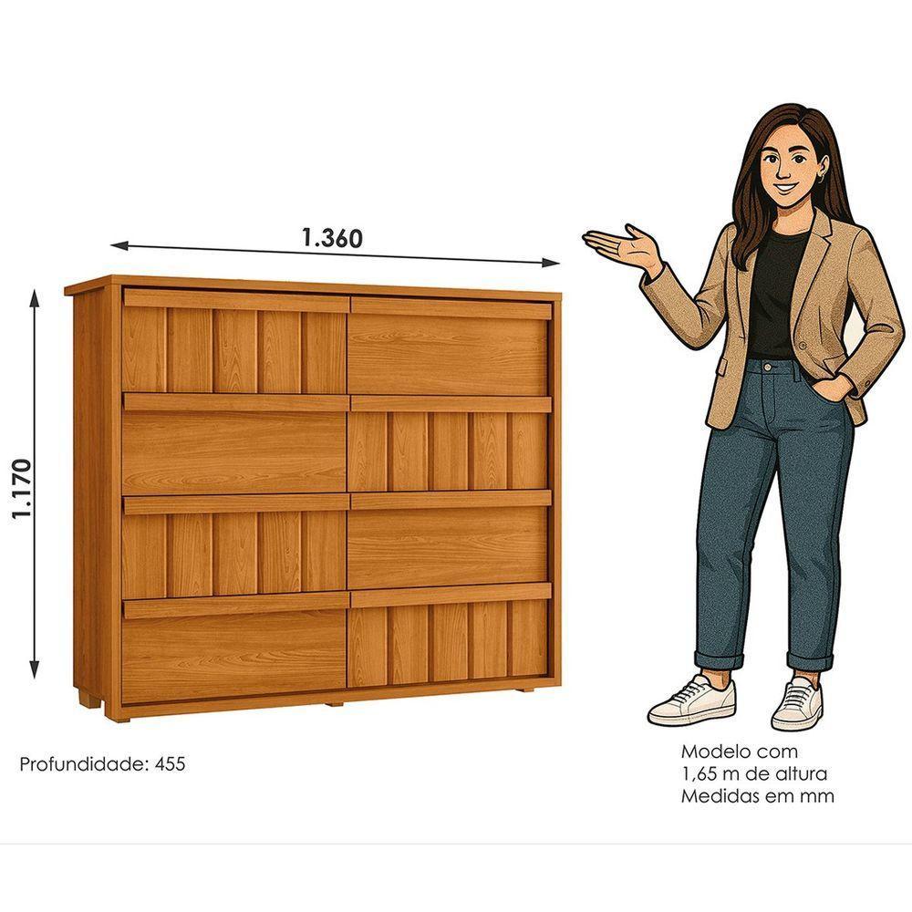 Cômoda Grande 8 Gavetas 100% Mdf Ripada Talita Cinamomo - 2