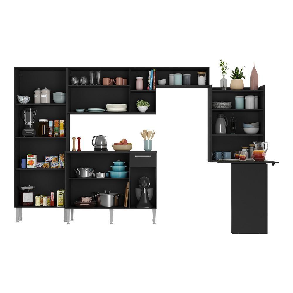 Cozinha Completa C/ Mesa Dobrável Paris Multimóveis Preta - 3