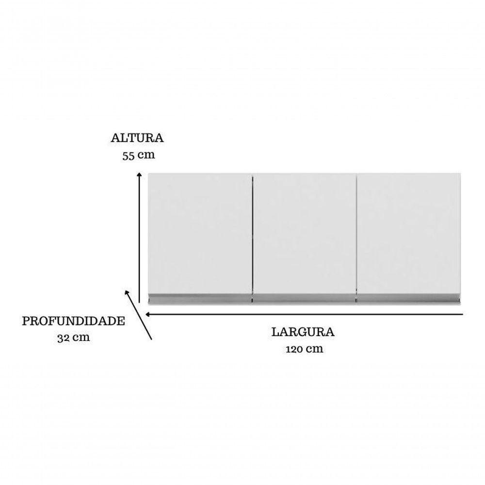 Armário Aéreo De Cozinha Andréia 120 Cm Com 3 Portas - Ajl Móveis Amêndoa Branco - 2