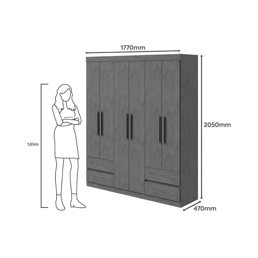 Guarda Roupa Solteiro 6 Portas E 4 Gavetas Zeus Amêndoa - Lopas - 7