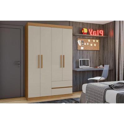 Guarda Roupa Solteiro Zeus 4 Portas de Bater 2 Gavetas Amêndoa-Off White Lopas