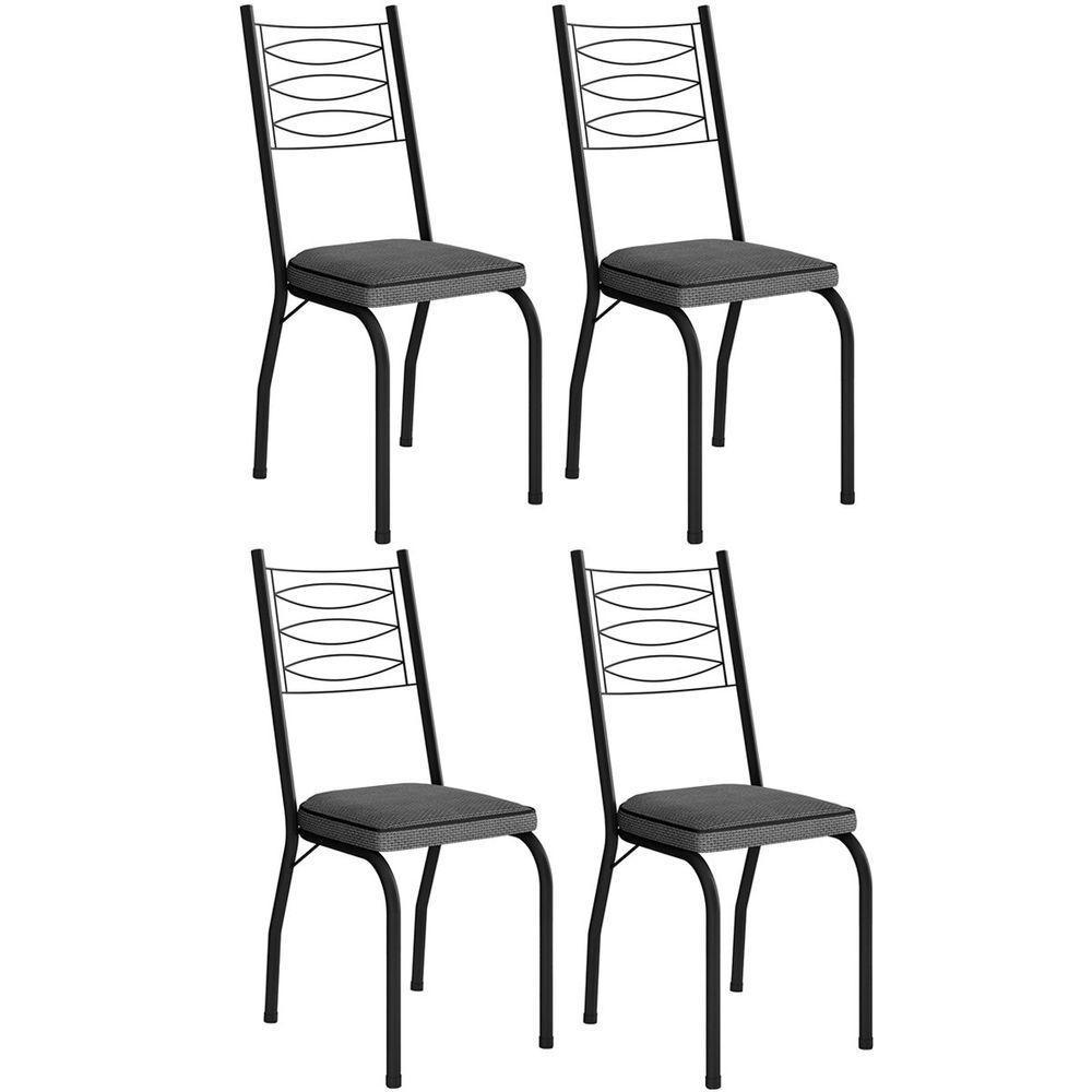 Kit 4 Cadeiras Aço Carbono Tubular Metálica Acabamento D-25 Luana Preto-platina - 1