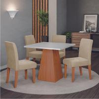 Conjunto Sala De Jantar Mesa Trento Quadrada 4 Cadeiras Trieste Dobuê Madeirado Bege - 1