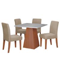Conjunto Sala De Jantar Mesa Trento Quadrada 4 Cadeiras Trieste Dobuê Madeirado Bege - 2