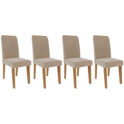 Cadeira Sala De Jantar Taís Kit 4 Un Madeirado-suede Nude Bege - Cimol