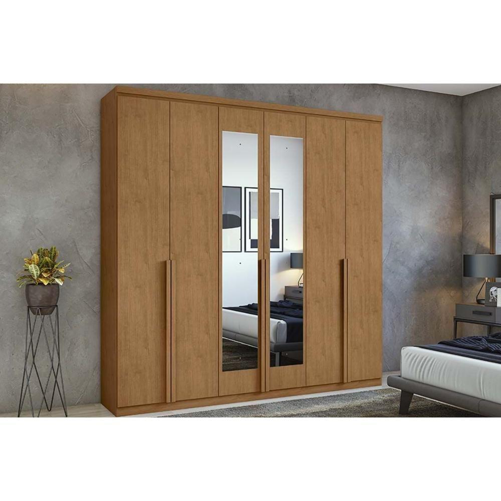 Guarda Roupa Casal 6 Portas (2 C- Espelho) E 4 Gavetas Alonzo New Amêndoa - Lopas - 1