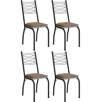 Kit 4 Cadeiras Aço Carbono Tubular Metálica Acabamento D-25 Luana Preto-rattan