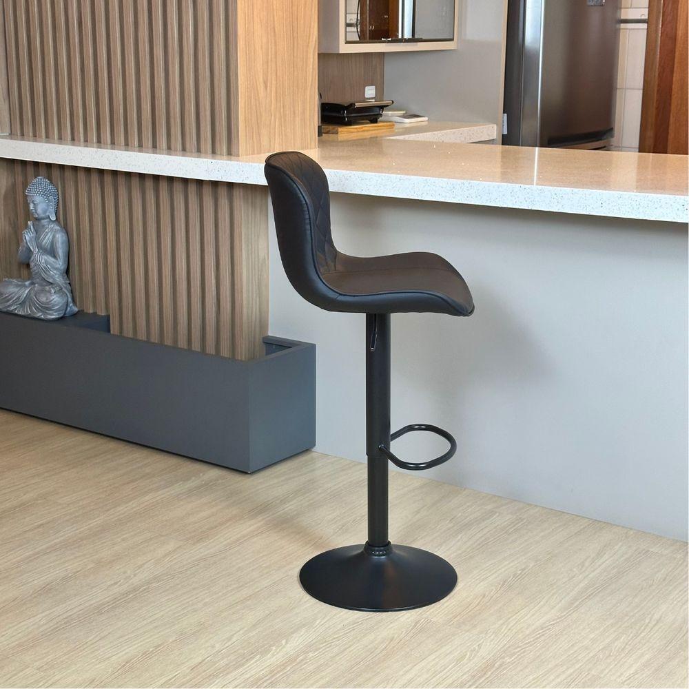 Banqueta Giratória Com Encosto Alta Para Cozinha Bancada Bar Preto - 10