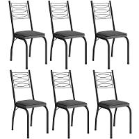 Kit 6 Cadeiras Aço Carbono Tubular Metálica Acabamento D-25 Luana Preto-platina - 1