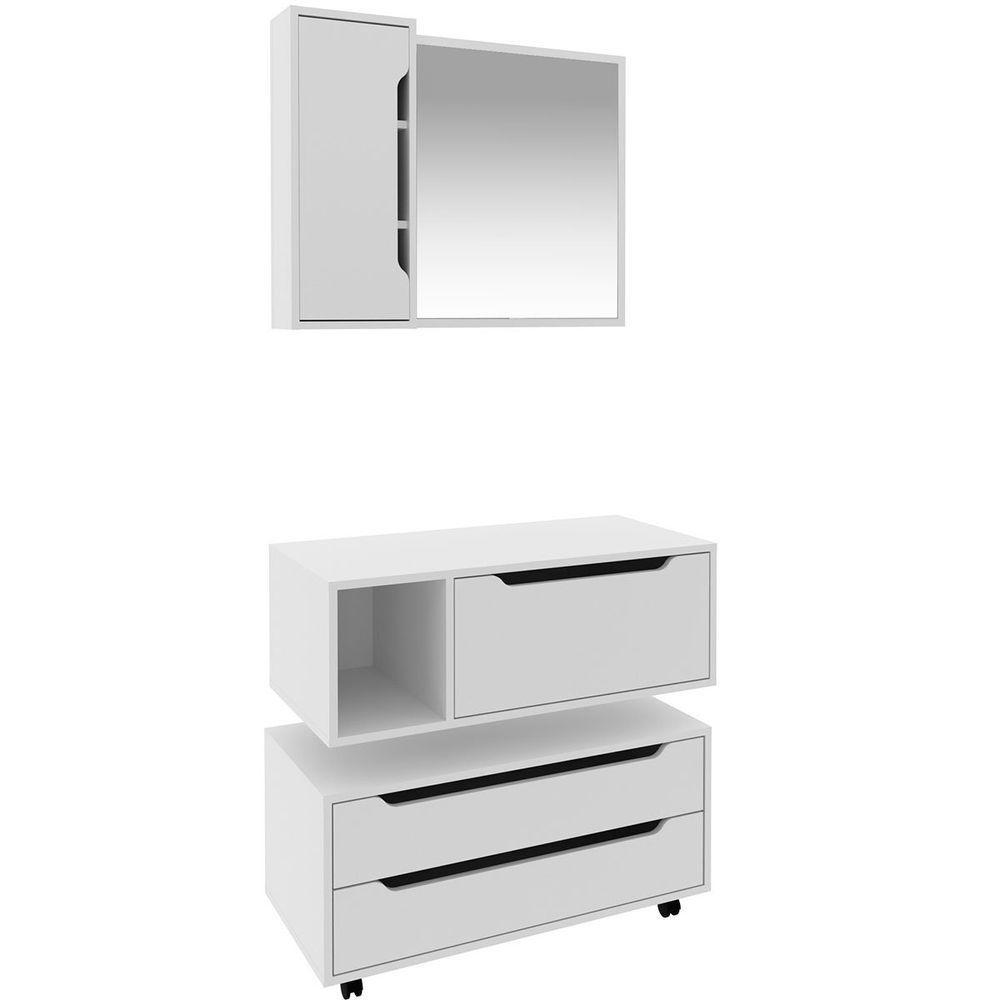Kit Gabinete Balcão E Espelheira De Banheiro 80 Cm Karina Branco - 1